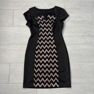 Connected Apparel Chevron Print Front V Neck Short Sleeve Sheath Dress Black 4